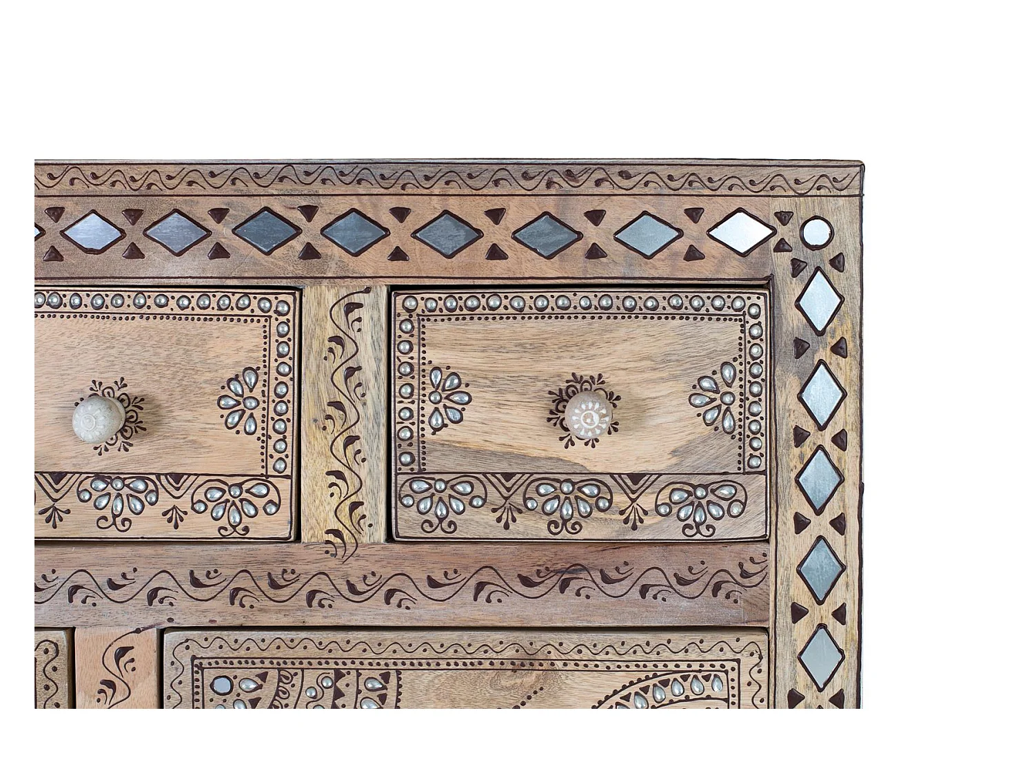 Credenza alta in legno di mango e MDF e dettagli dipinti a mano