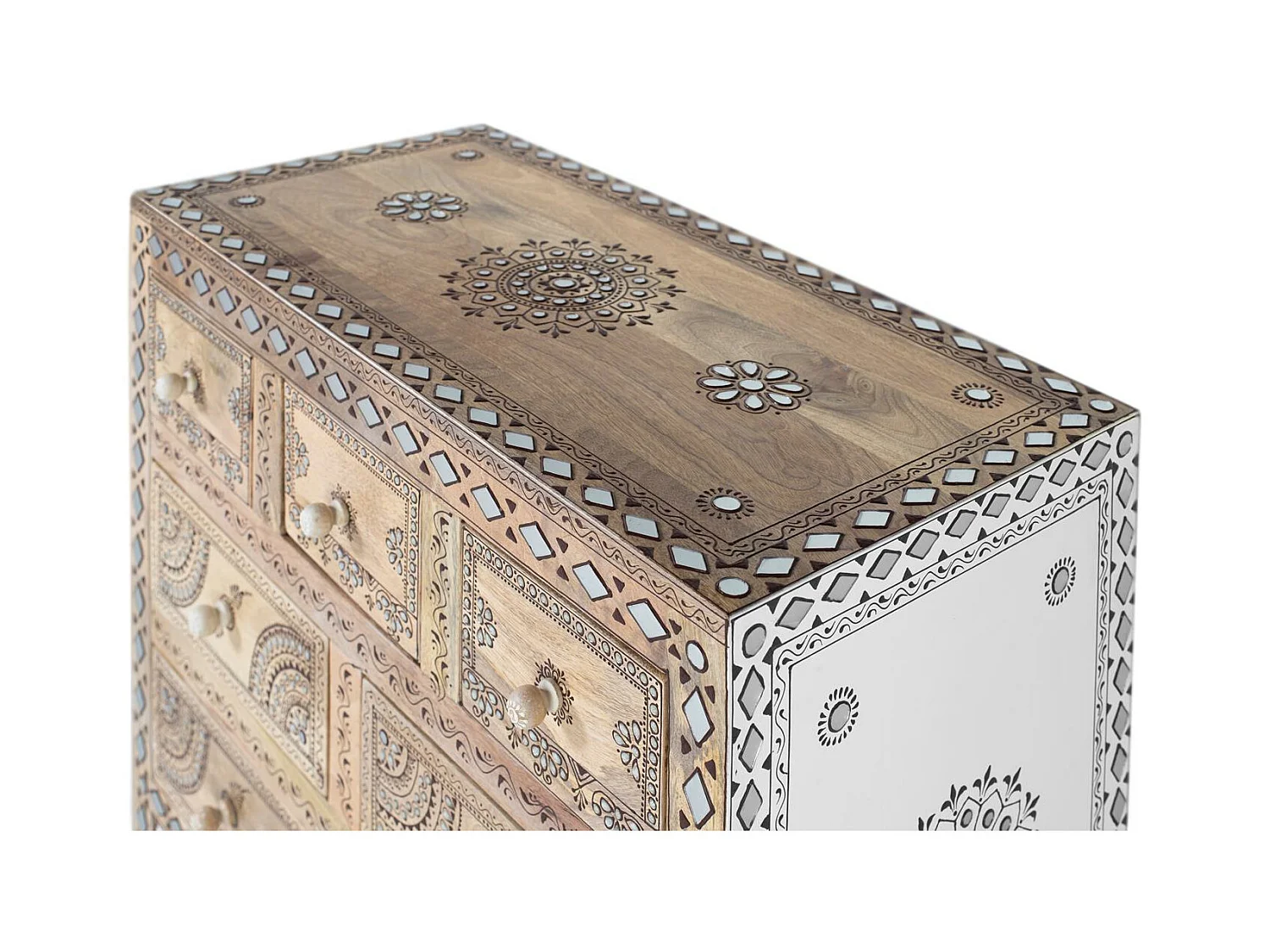 Credenza alta in legno di mango e MDF e dettagli dipinti a mano