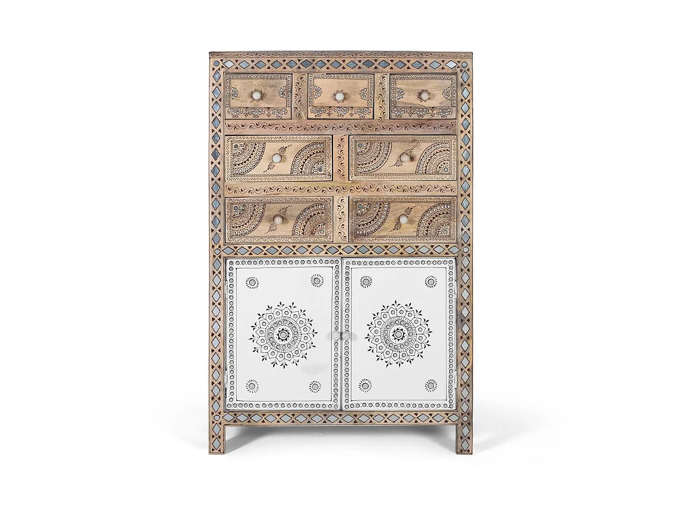 Sideboard aus Mangoholz mit handgemalten Details