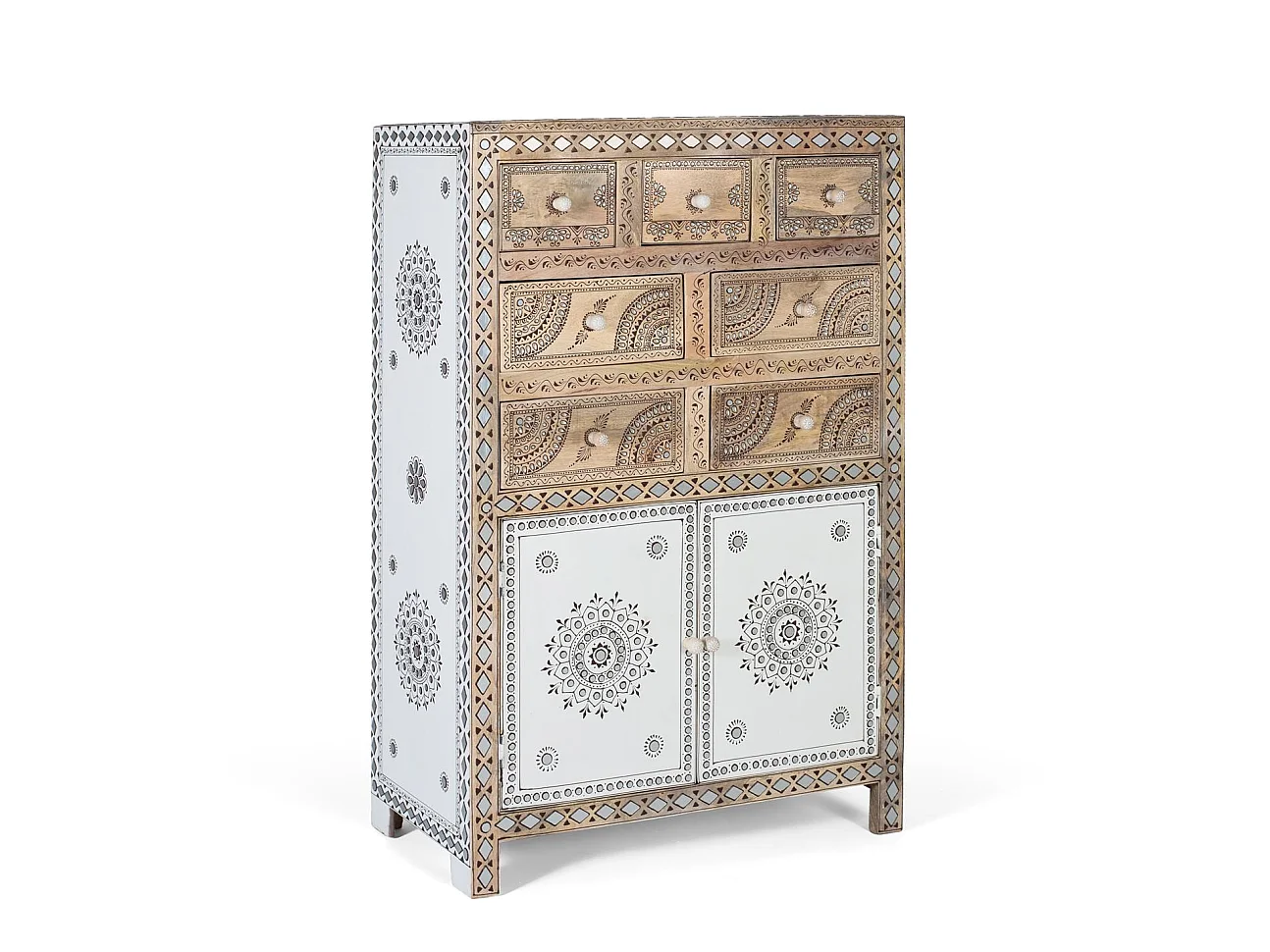 Sideboard aus Mangoholz mit handgemalten Details