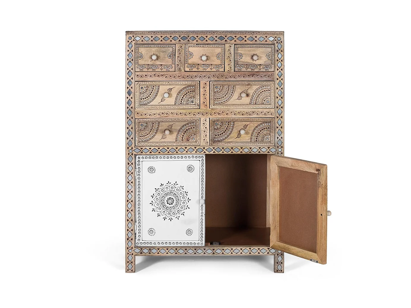 Sideboard aus Mangoholz mit handgemalten Details