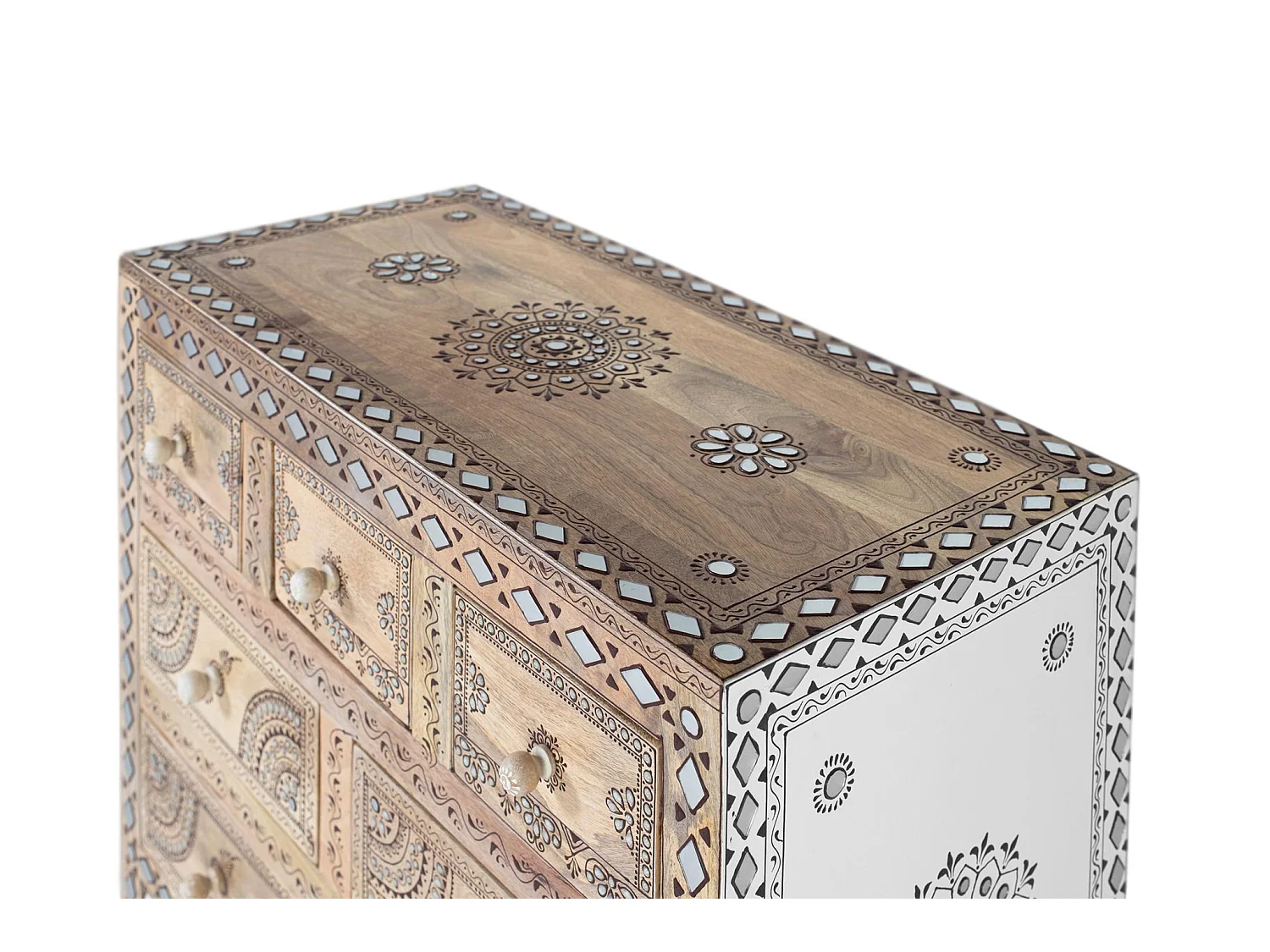 Sideboard aus Mangoholz mit handgemalten Details