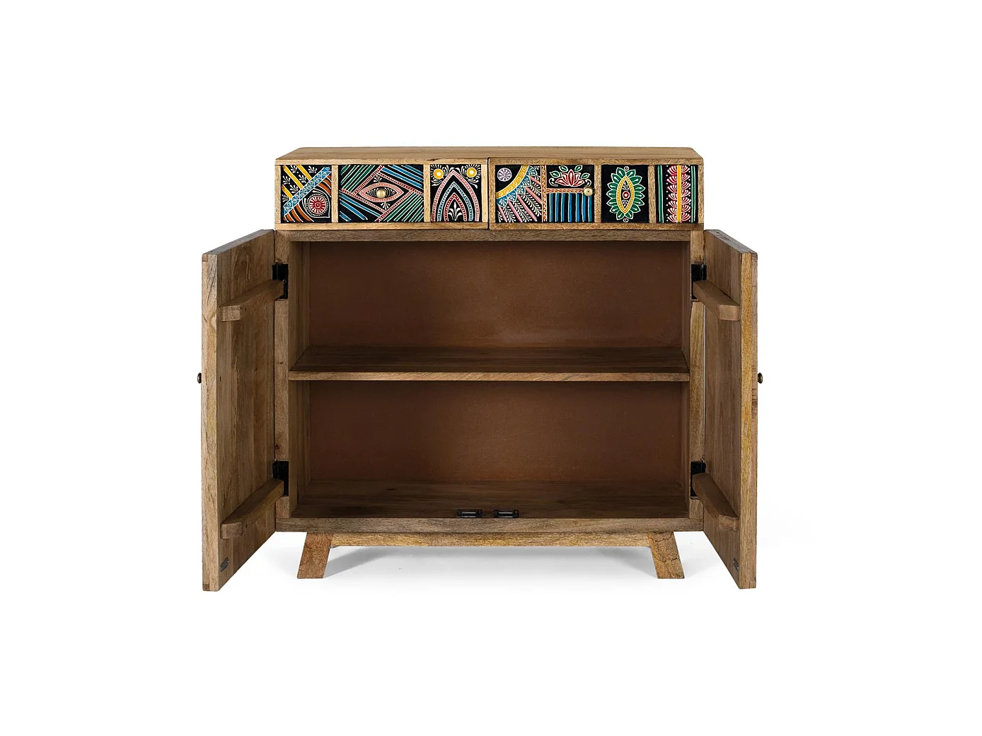 Buffet en bois de manguier, style ethnique artisanal - 80 x 80 x 35