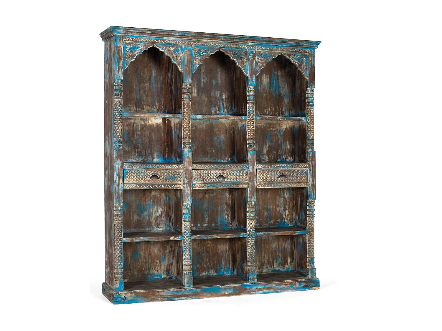 Regal aus gealtertem blauem Mangoholz 170 cm