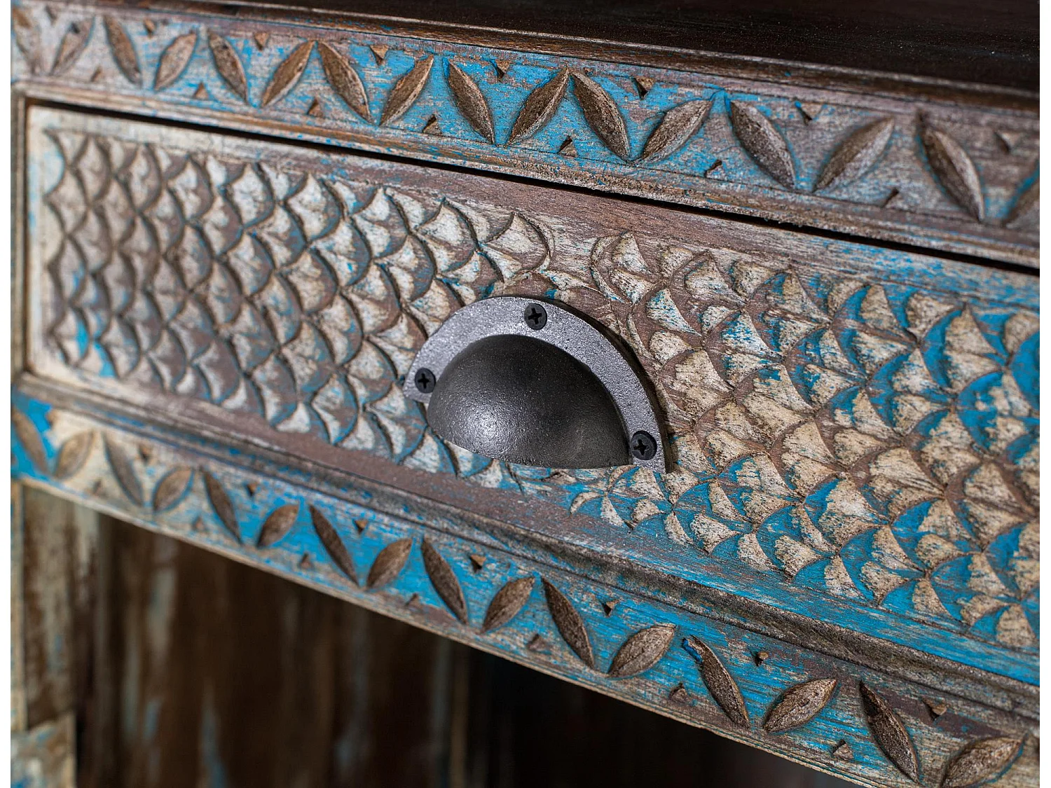 Buffet en manguier bleu vieilli 170 cm