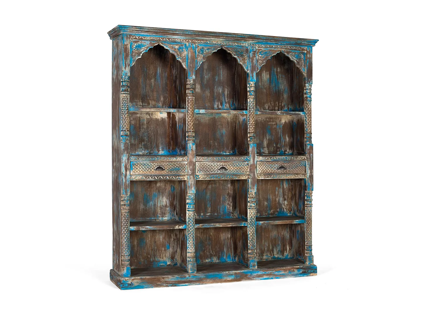 Bibliothèque en bois de manguier 170 cm, style ethnique contemporain - 195 x 170 x 38