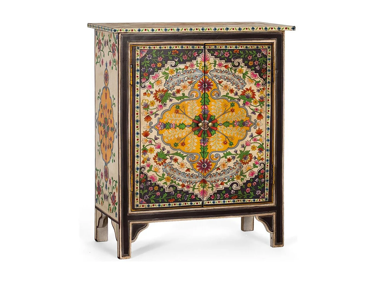 Buffet multicolore réalisé à la main en bois de manguier 80cm