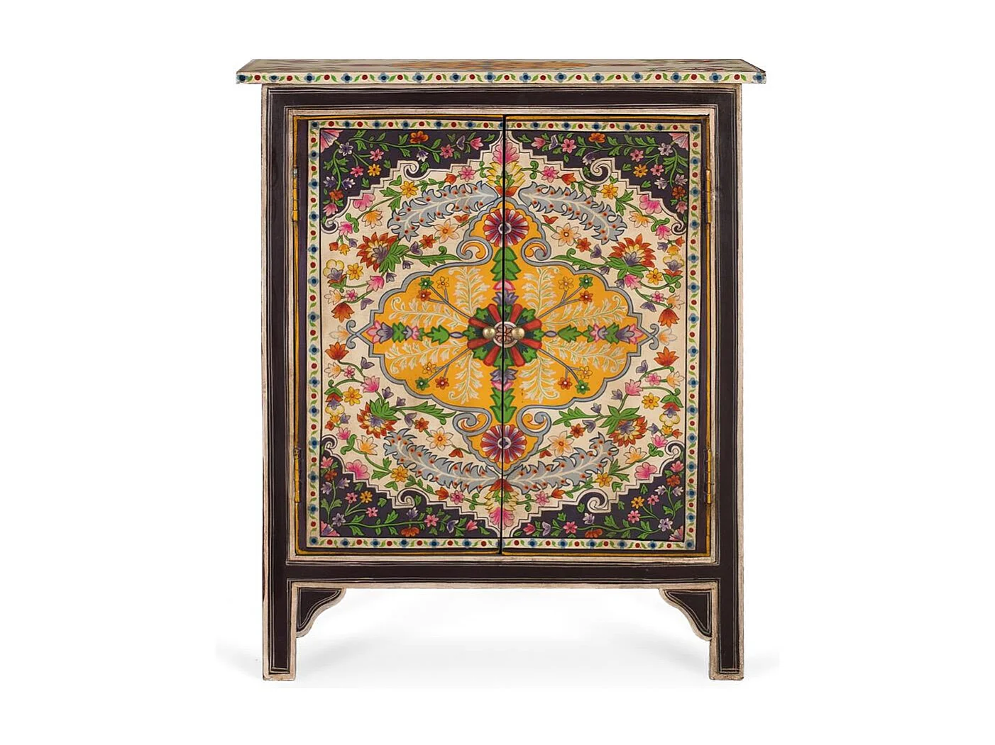 Buffet multicolore réalisé à la main en bois de manguier 80cm