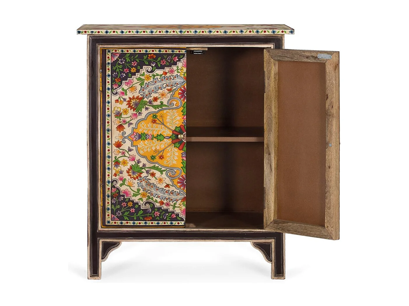 Buffet multicolore réalisé à la main en bois de manguier 80cm