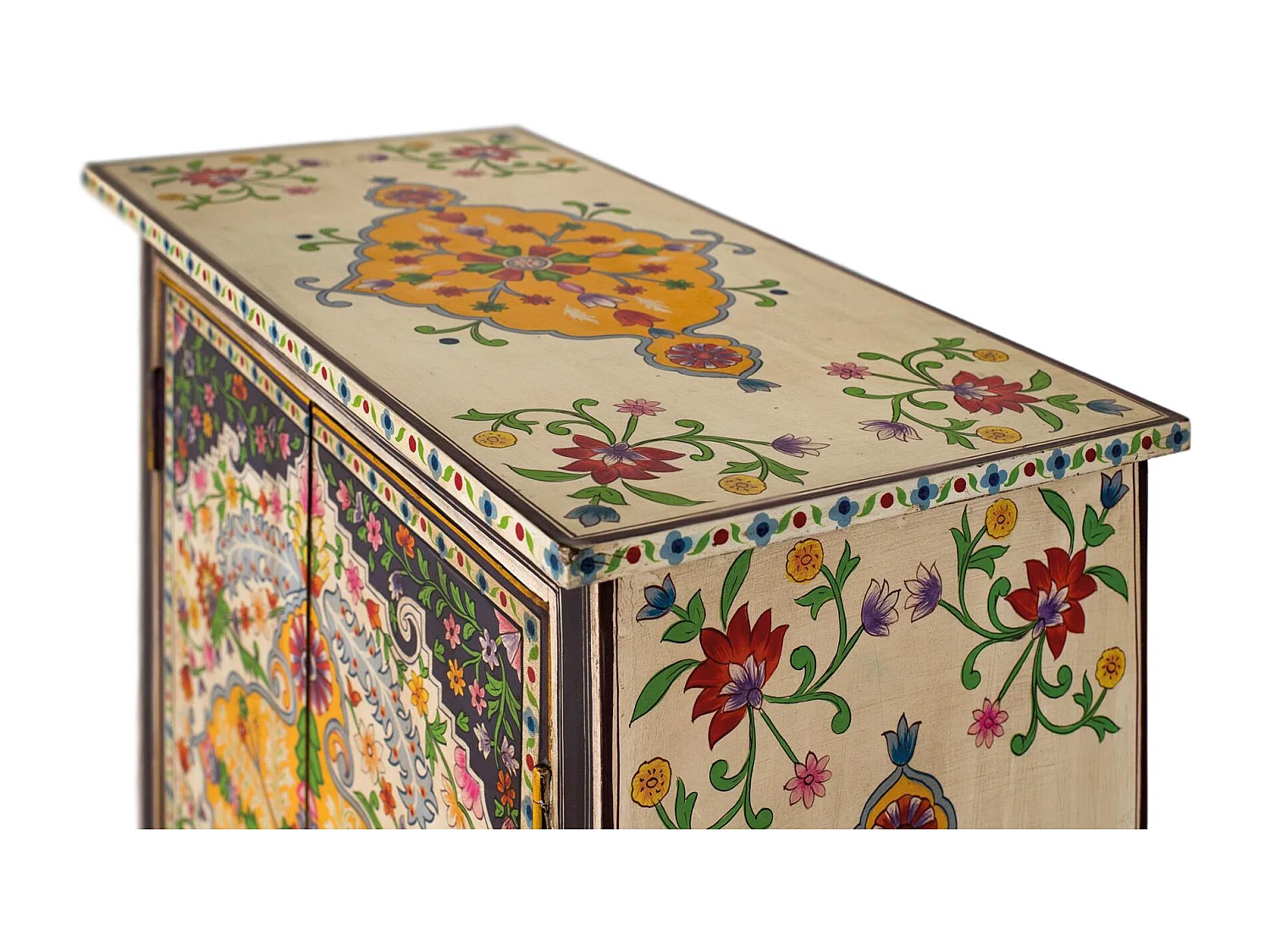 Buffet multicolore réalisé à la main en bois de manguier 80cm