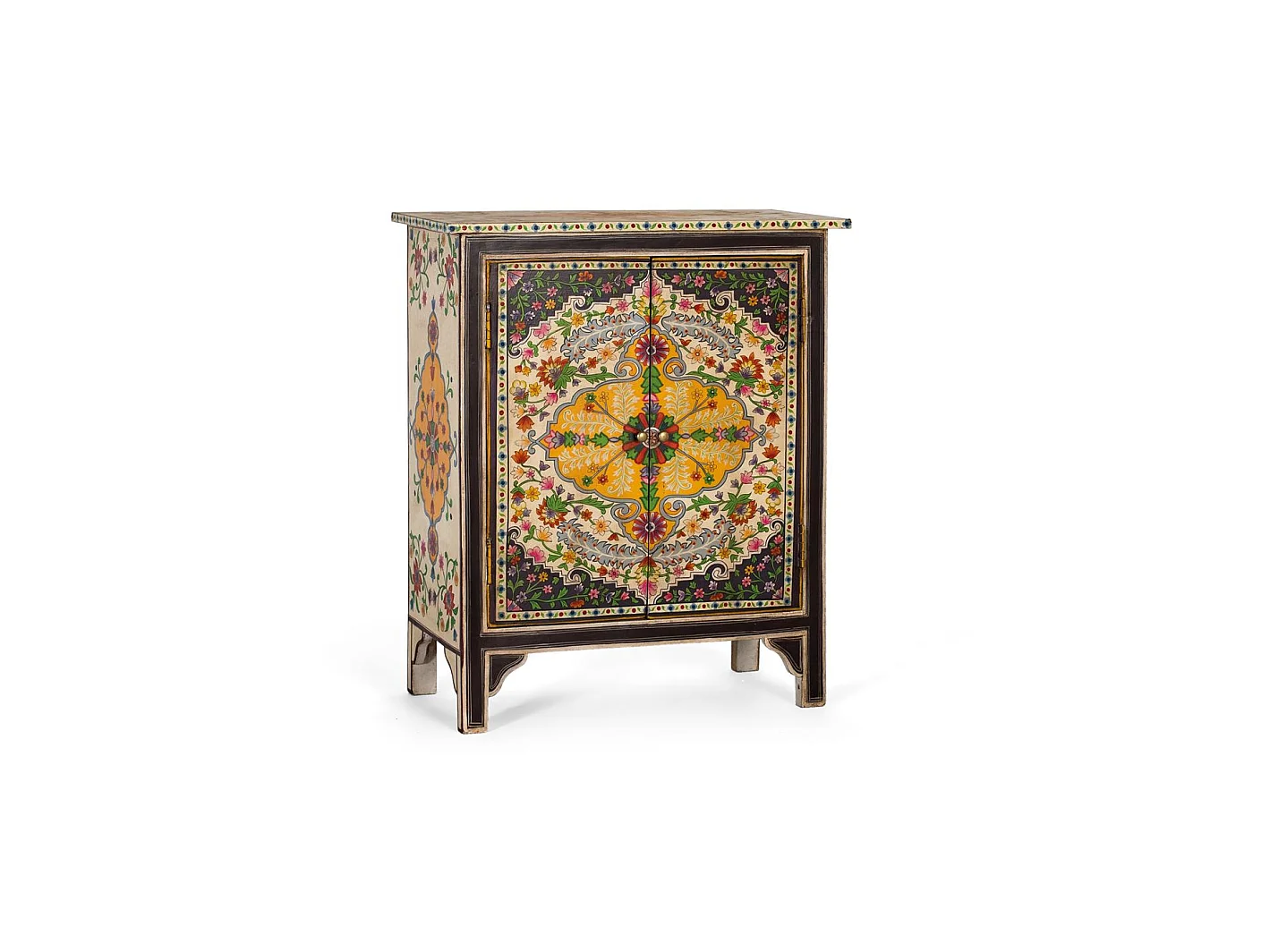 Meuble d'appoint en bois de manguier, MDF 65 cm, style artisanal ethnique - 77 x 65 x 33 cm