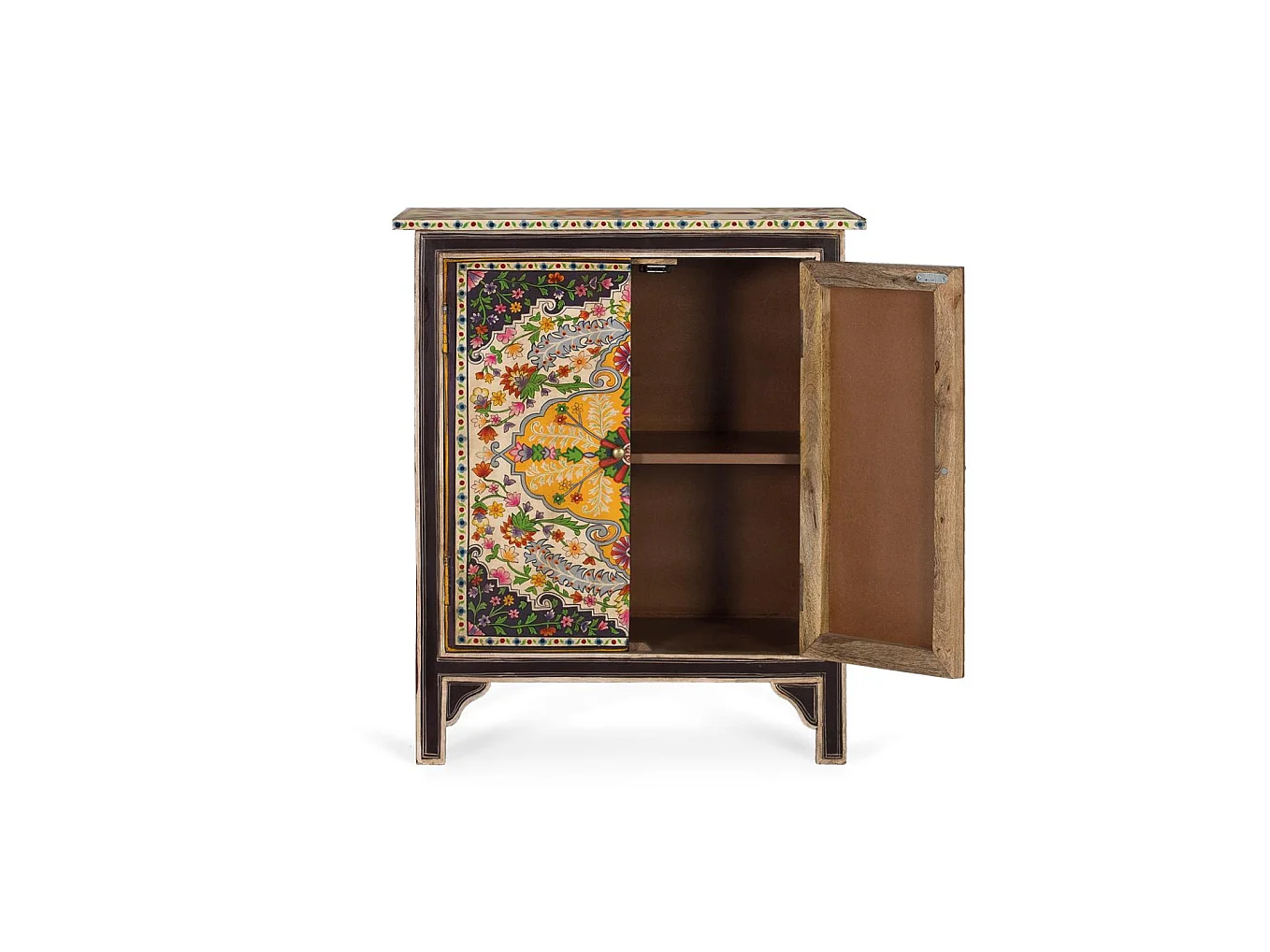 Meuble d'appoint en bois de manguier, MDF 65 cm, style artisanal ethnique - 77 x 65 x 33 cm