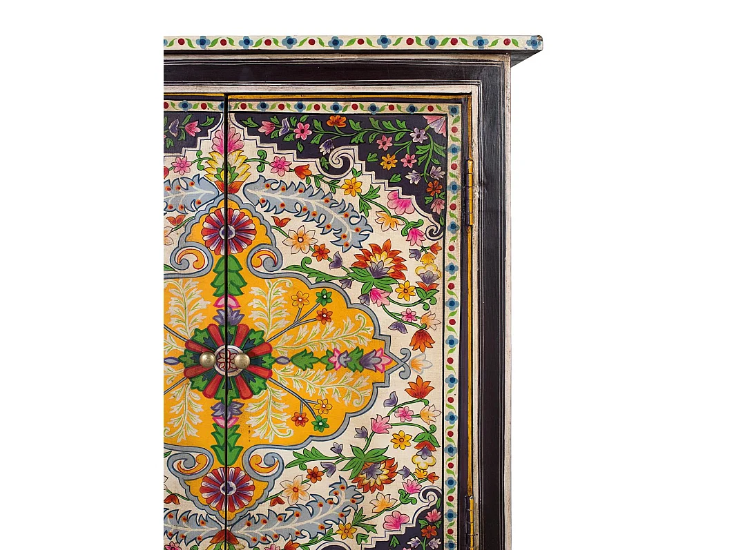 Meuble d'appoint en bois de manguier, MDF 65 cm, style artisanal ethnique - 77 x 65 x 33 cm