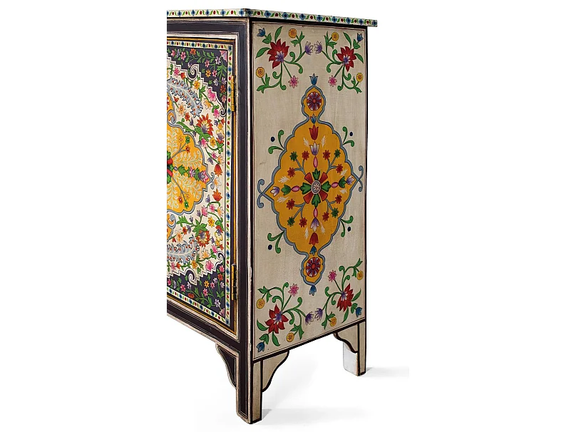 Meuble d'appoint en bois de manguier, MDF 65 cm, style artisanal ethnique - 77 x 65 x 33 cm