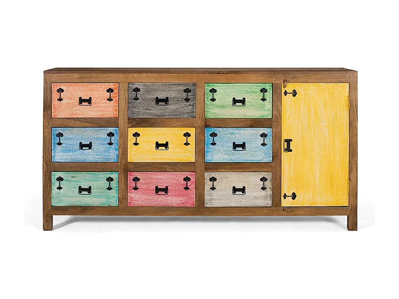 Sideboard mit 9 Schubladen aus mehrfarbigem Massivholz
