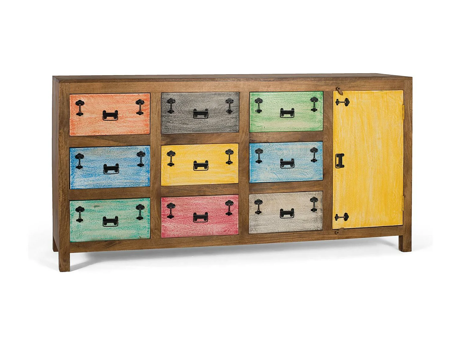 Aparador com 9 gavetas em madeira maciça multicolorida