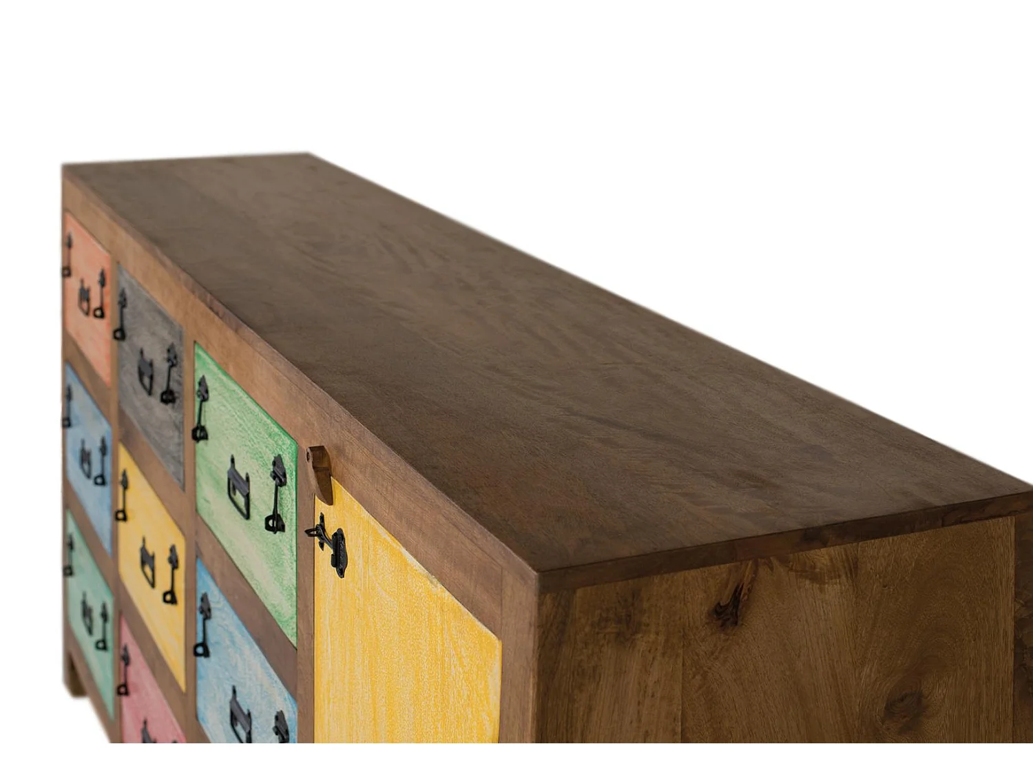 Buffet 9 tiroirs en bois massif multicolore