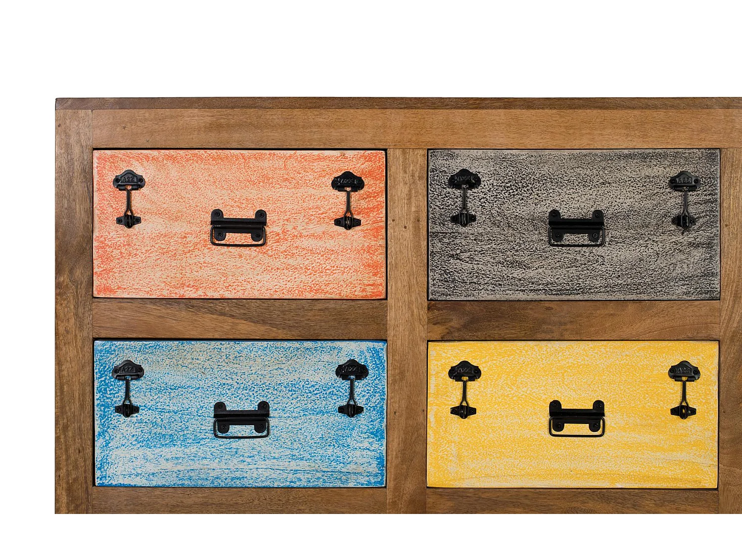 Buffet 9 tiroirs en bois massif multicolore