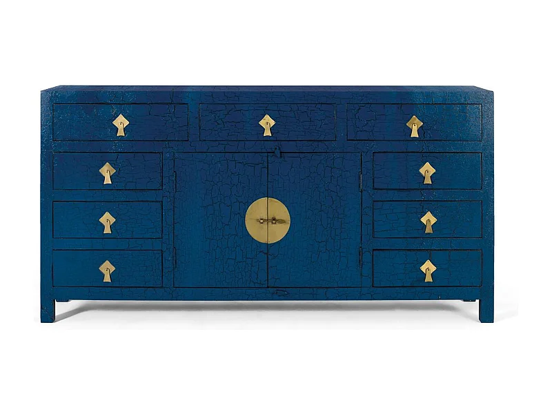 Sideboard mit mehreren Türen und blauen Schubladen