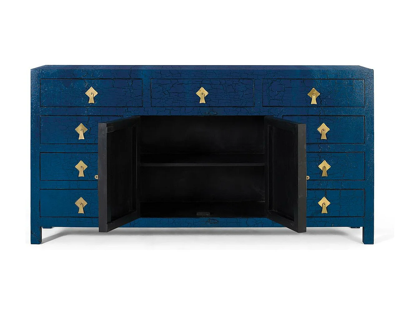 Buffet à portes multiples et tiroirs bleus