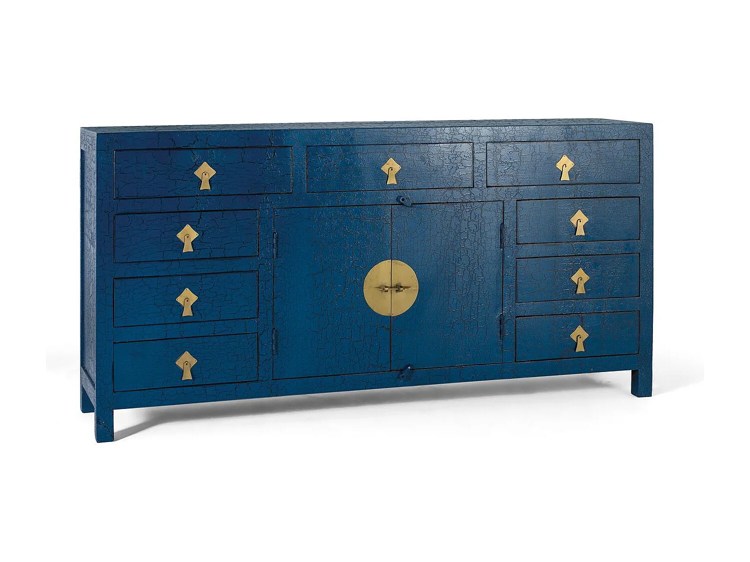 Buffet à portes multiples et tiroirs bleus