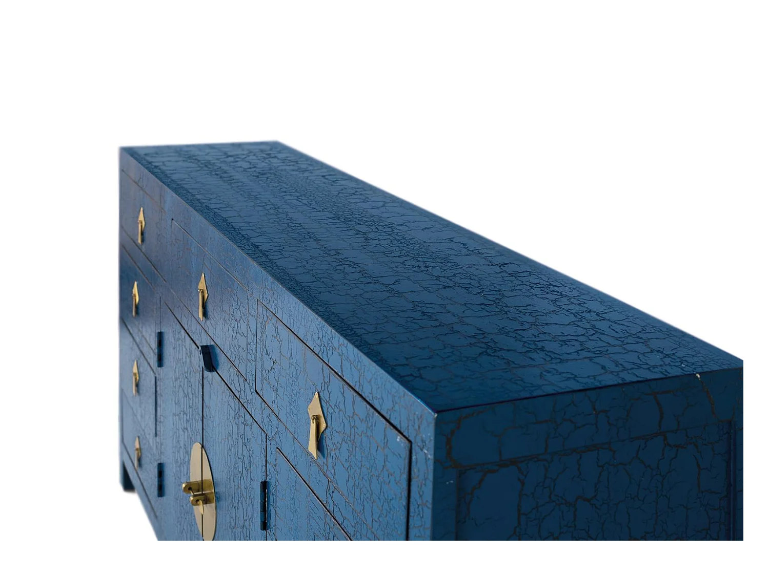 Sideboard mit mehreren Türen und blauen Schubladen