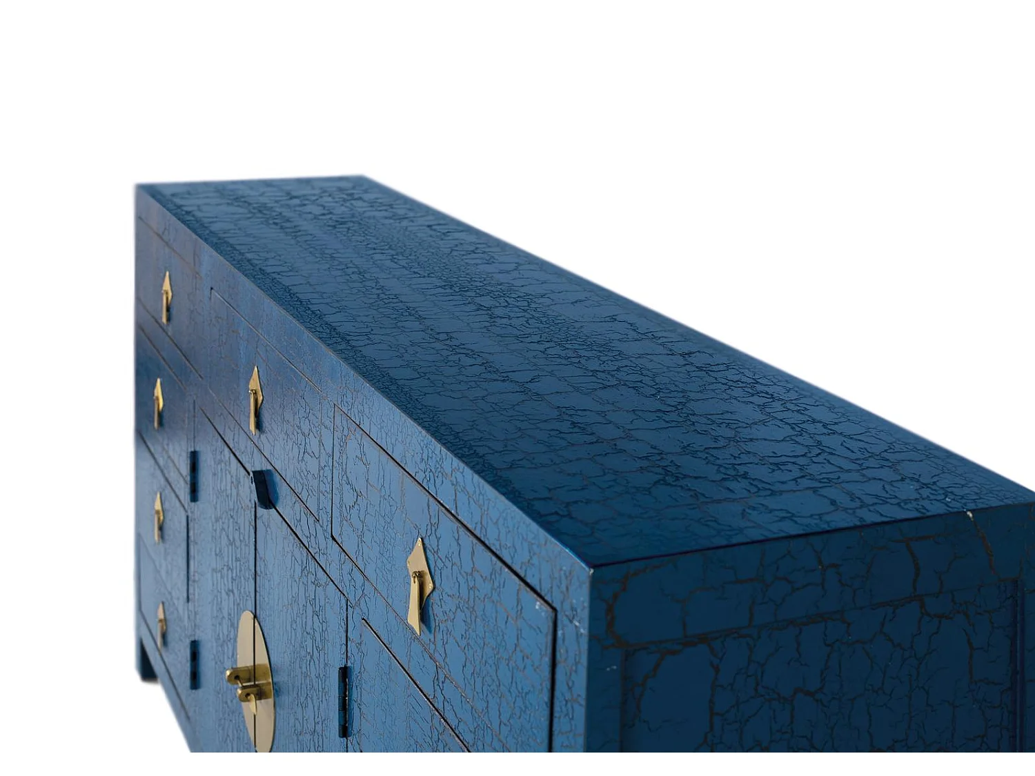 Buffet à portes multiples et tiroirs bleus