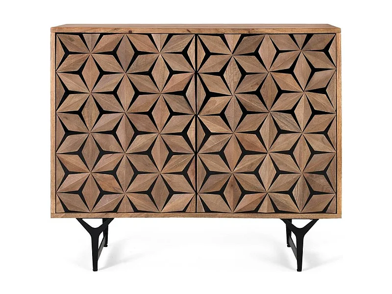 Ręcznie rzeźbiona dwudrzwiowa komoda z drewna mango