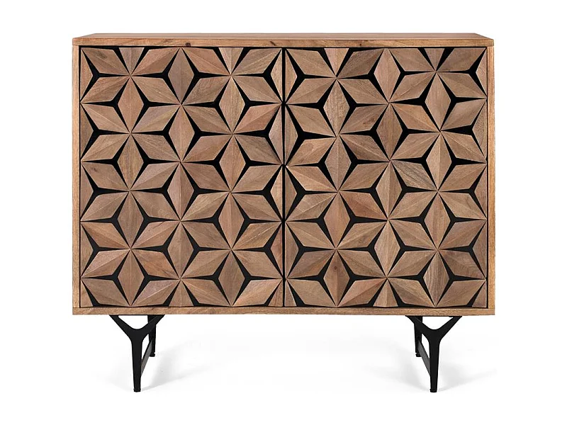 Aparador de duas portas em madeira de manga esculpida à mão