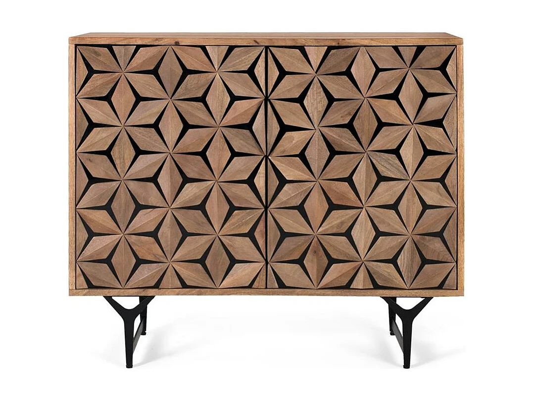 Buffet deux portes sculpté à la main en manguier