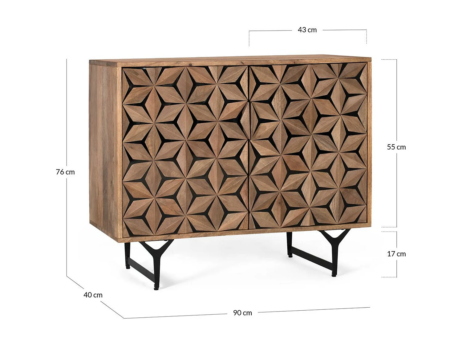 Buffet deux portes sculpté à la main en manguier