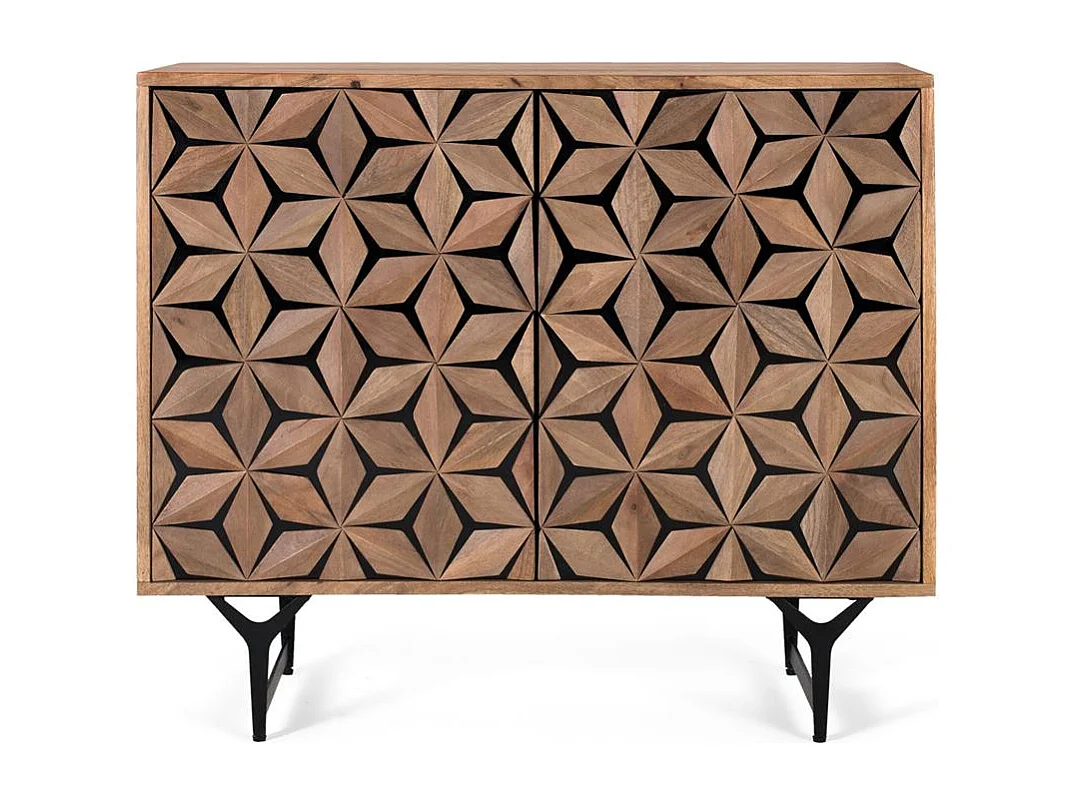 Buffet deux portes sculpté à la main en manguier