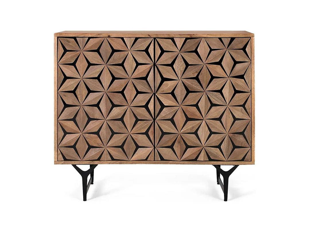 Credenza a due ante intagliata a mano in mango