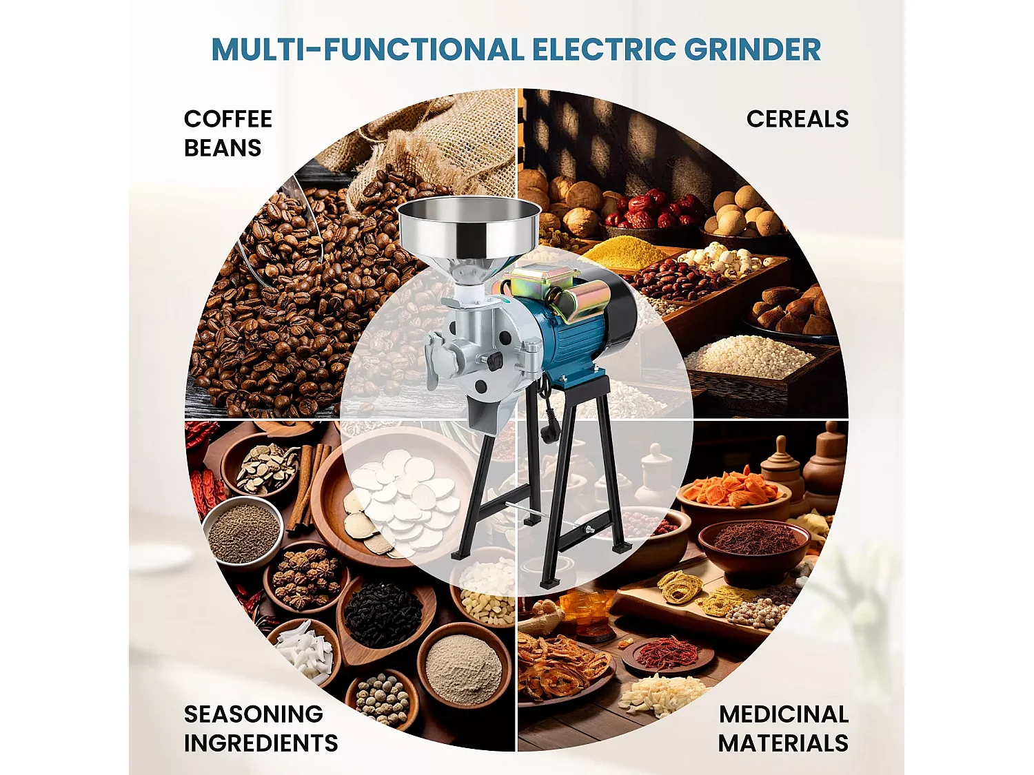 2200w Moulin à farine sec et humide 2 en 1, 50x26x70cm, pour céréales, paille - EU plug