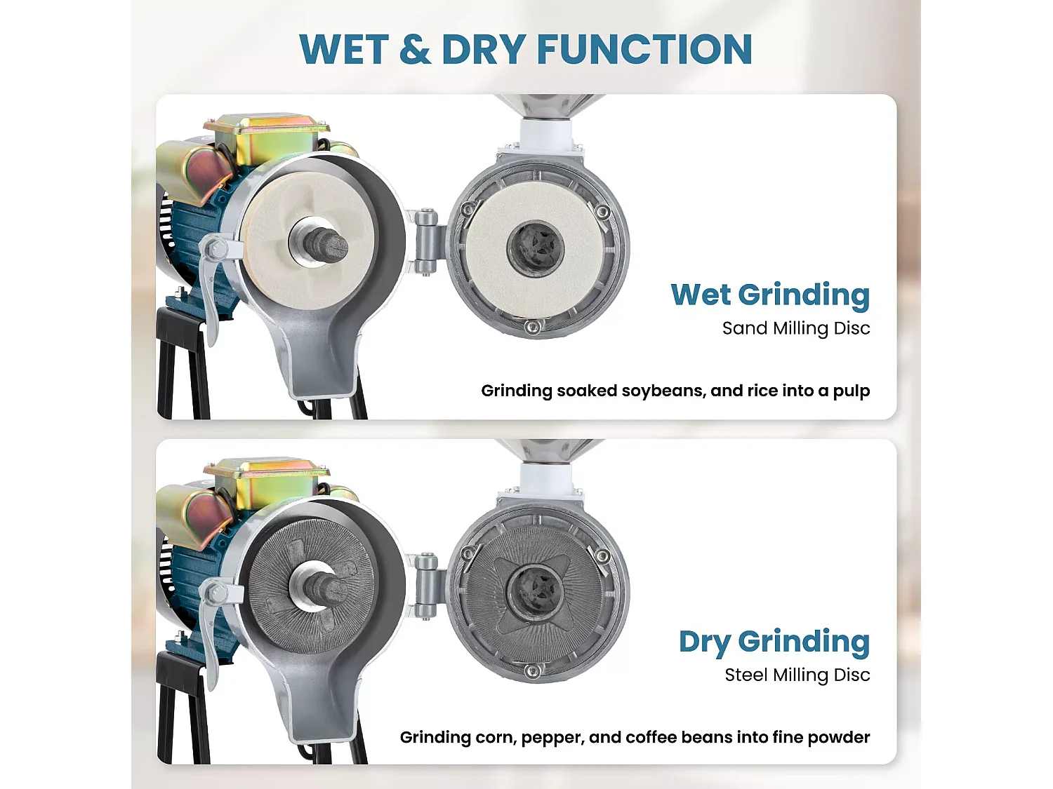 2200w Moulin à farine sec et humide 2 en 1, 50x26x70cm, pour céréales, paille - EU plug