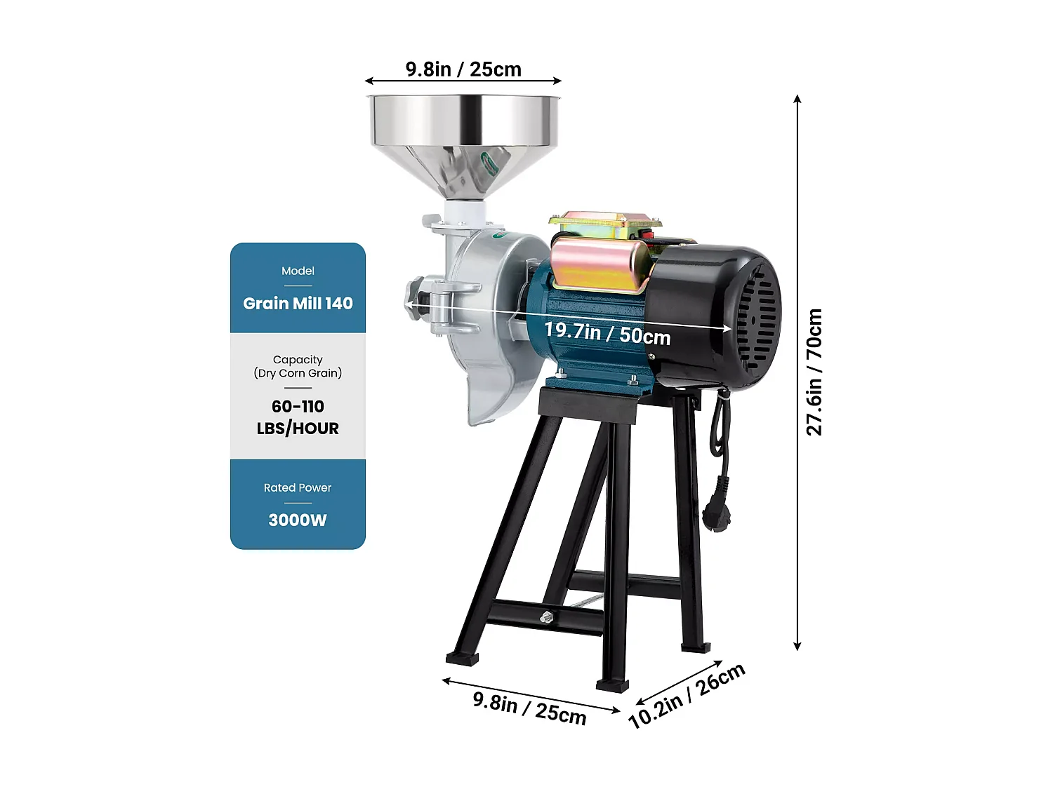 2200w Moulin à farine sec et humide 2 en 1, 50x26x70cm, pour céréales, paille - EU plug