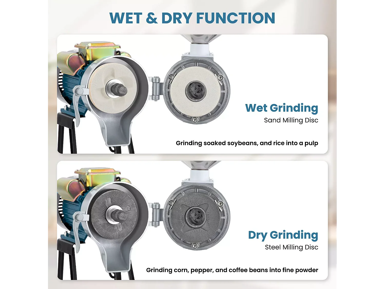 2200w Moulin à farine sec et humide 2 en 1, 50x26x70cm, pour céréales, paille - EU plug