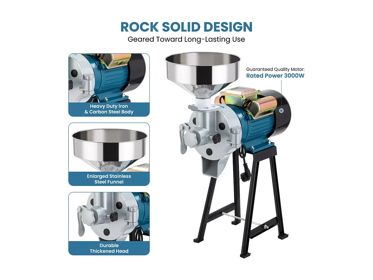 2200w Moulin à farine sec et humide 2 en 1, 50x26x70cm, pour céréales, paille - EU plug