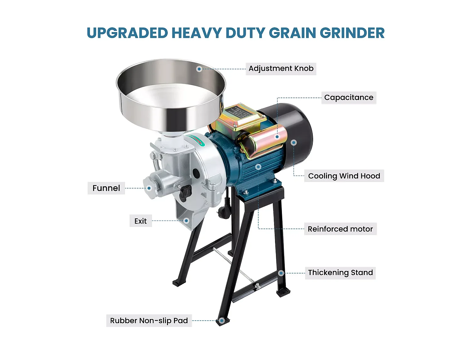 2200w Moulin à farine sec et humide 2 en 1, 50x26x70cm, pour céréales, paille - EU plug