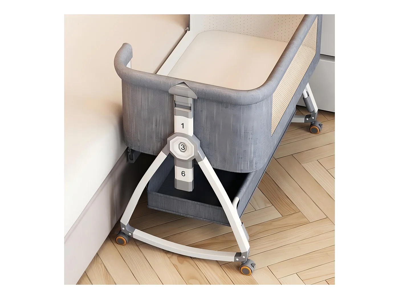 Berceau cododo avec table à langer, matelas, rangement, moustiquaire, roulettes, 6 Hauteurs, 92x55x83cm