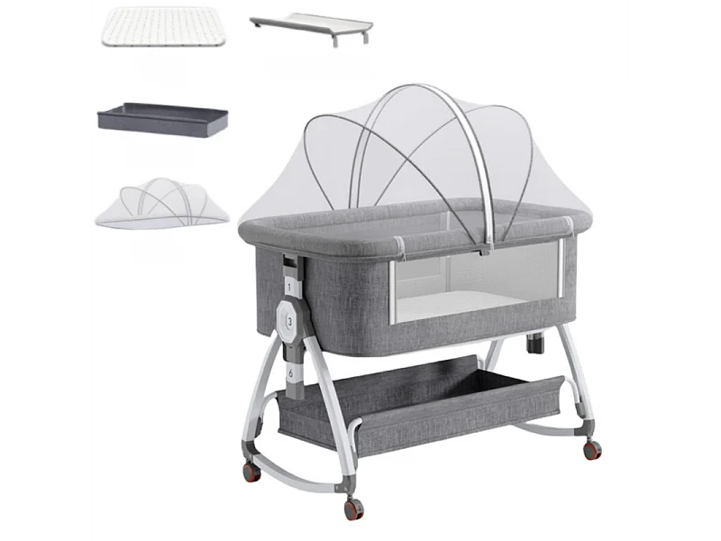 Berceau cododo avec table à langer, matelas, rangement, moustiquaire, roulettes, 6 Hauteurs, 92x55x83cm