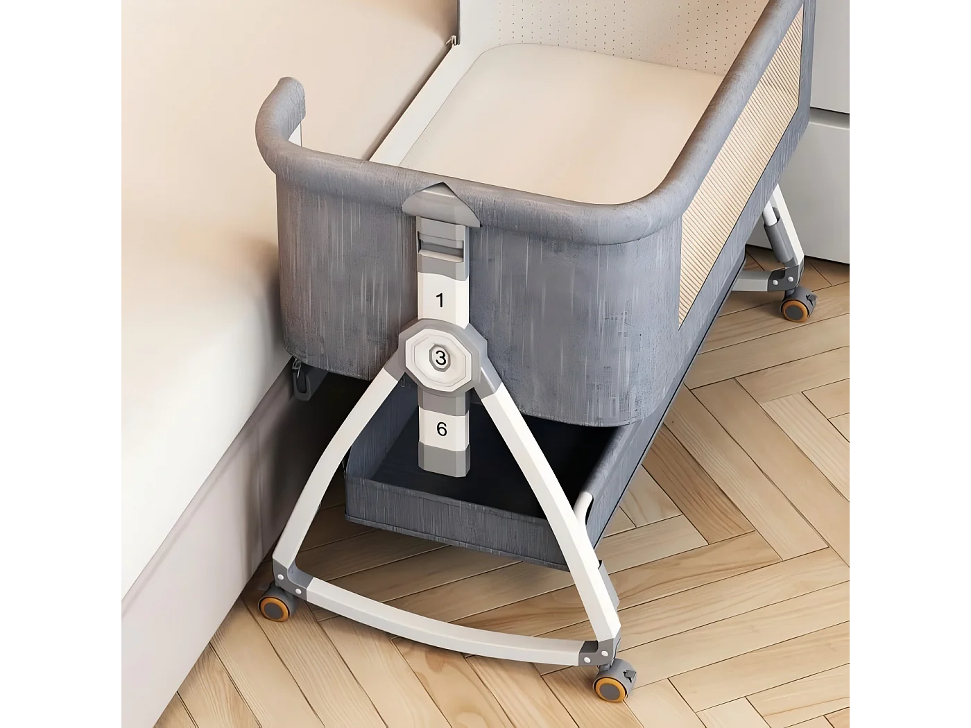 Berceau cododo avec table à langer, matelas, rangement, moustiquaire, roulettes, 6 Hauteurs, 92x55x83cm