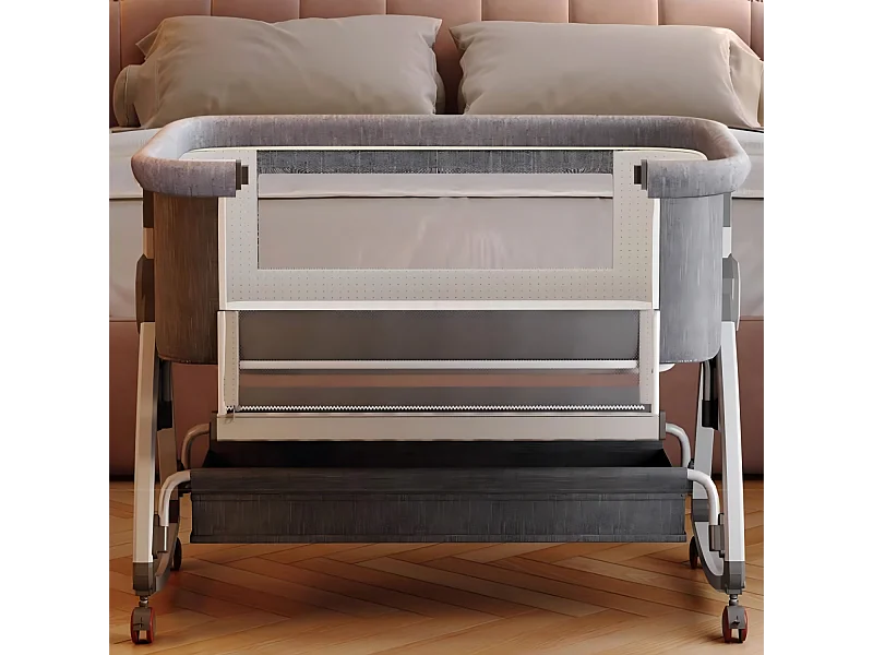 Cododo -Wiege mit Wickeltisch, Matratze, Speicher, Aufbewahrung, Moskitonetz, Casters, 6 Höhen, 92 x 55 x 83 cm