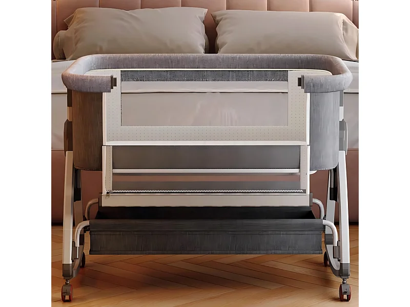 Berceau cododo avec matelas, rangement, moustiquaire, roulettes, 6 Hauteurs, 92x55x83cm