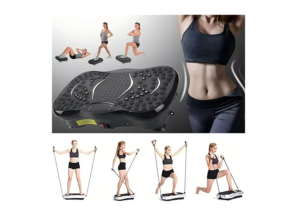 Plaques de vibration 220W, machine d'exercice de fitness à vibration, avec télécommande et 2 bandes de résistance, charge max150kg
