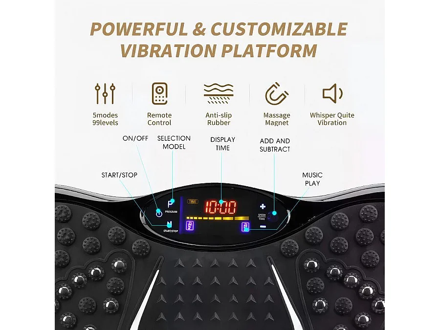 Trilplaten van 220 W, vibratie-fitness-oefenmachine, met afstandsbediening en 2 weerstandsbanden, maximale belasting 150 kg