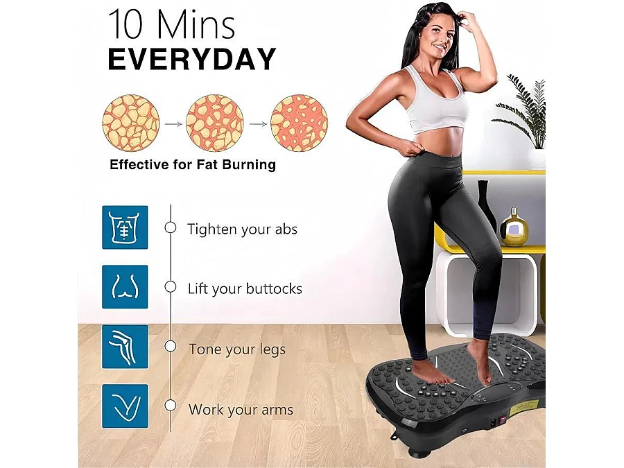 Trilplaten van 220 W, vibratie-fitness-oefenmachine, met afstandsbediening en 2 weerstandsbanden, maximale belasting 150 kg