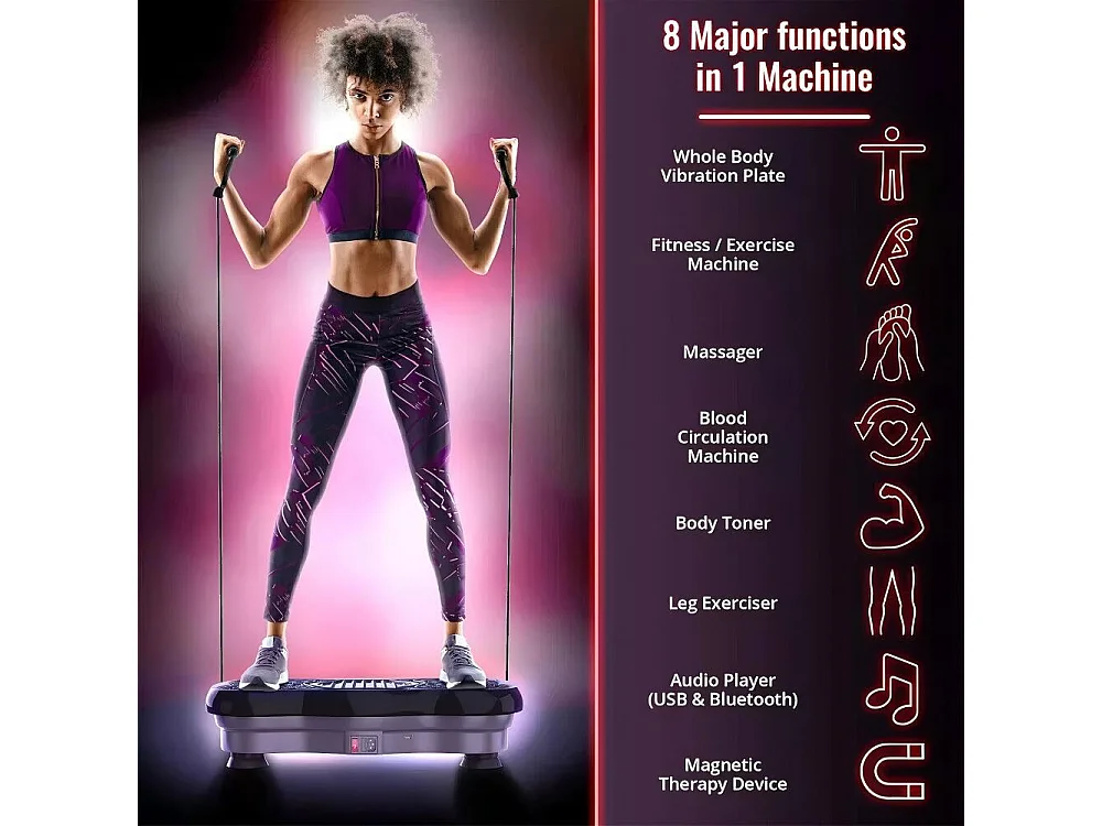 Trilplaten van 220 W, vibratie-fitness-oefenmachine, met afstandsbediening en 2 weerstandsbanden, maximale belasting 150 kg