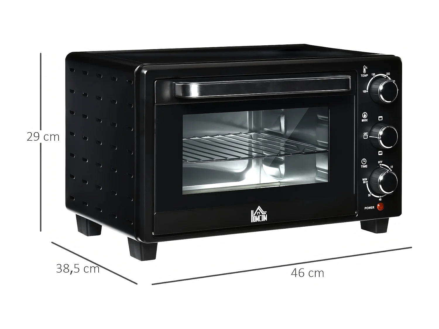 Elektrische mini-oven 21 L, met timer 0-60 min, thermostaat 100°C-230°C, 3 kookmodi, 1400W heteluchtoven, 46x38,5x29CM