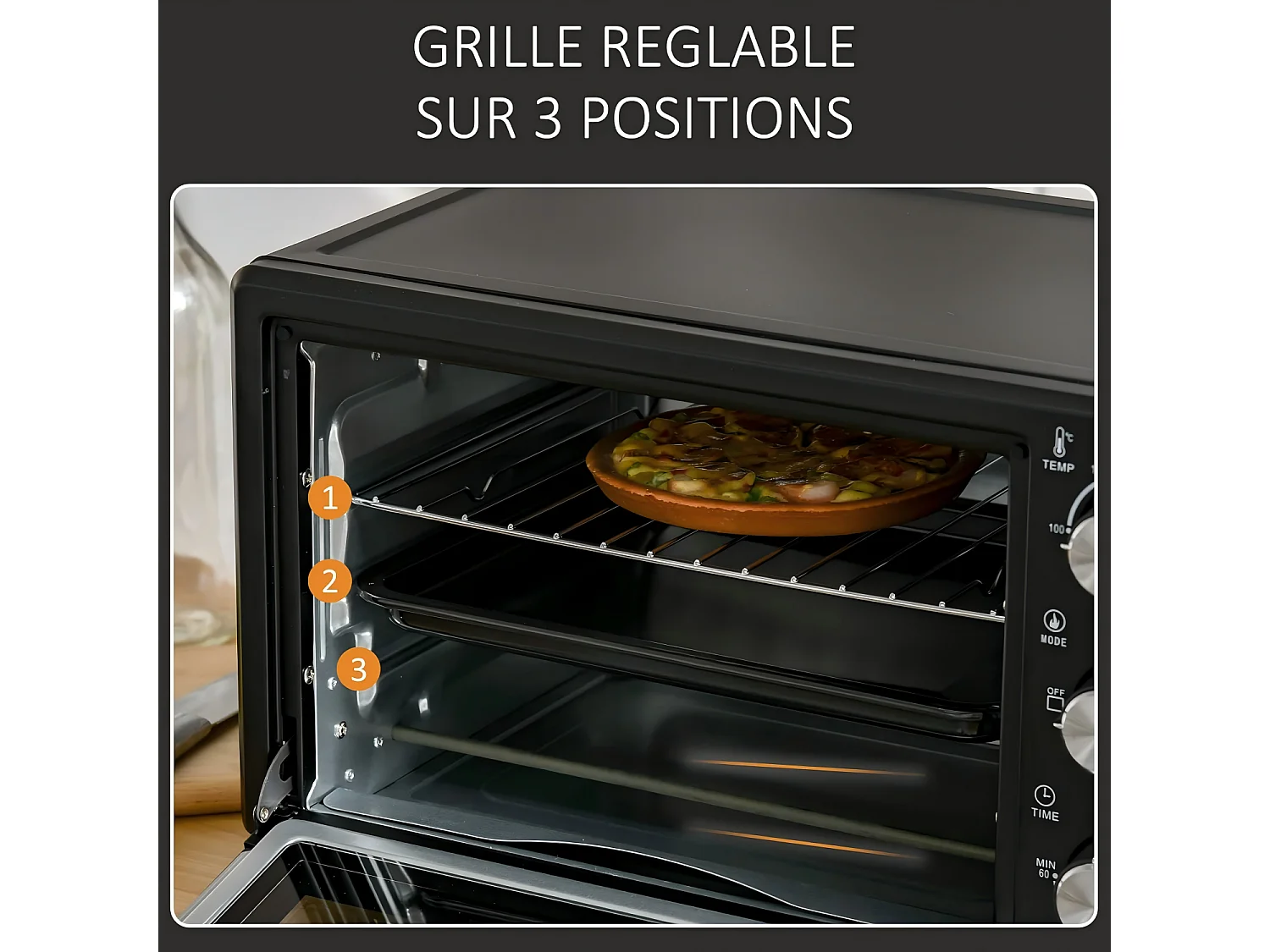 Elektrische mini-oven 21 L, met timer 0-60 min, thermostaat 100°C-230°C, 3 kookmodi, 1400W heteluchtoven, 46x38,5x29CM